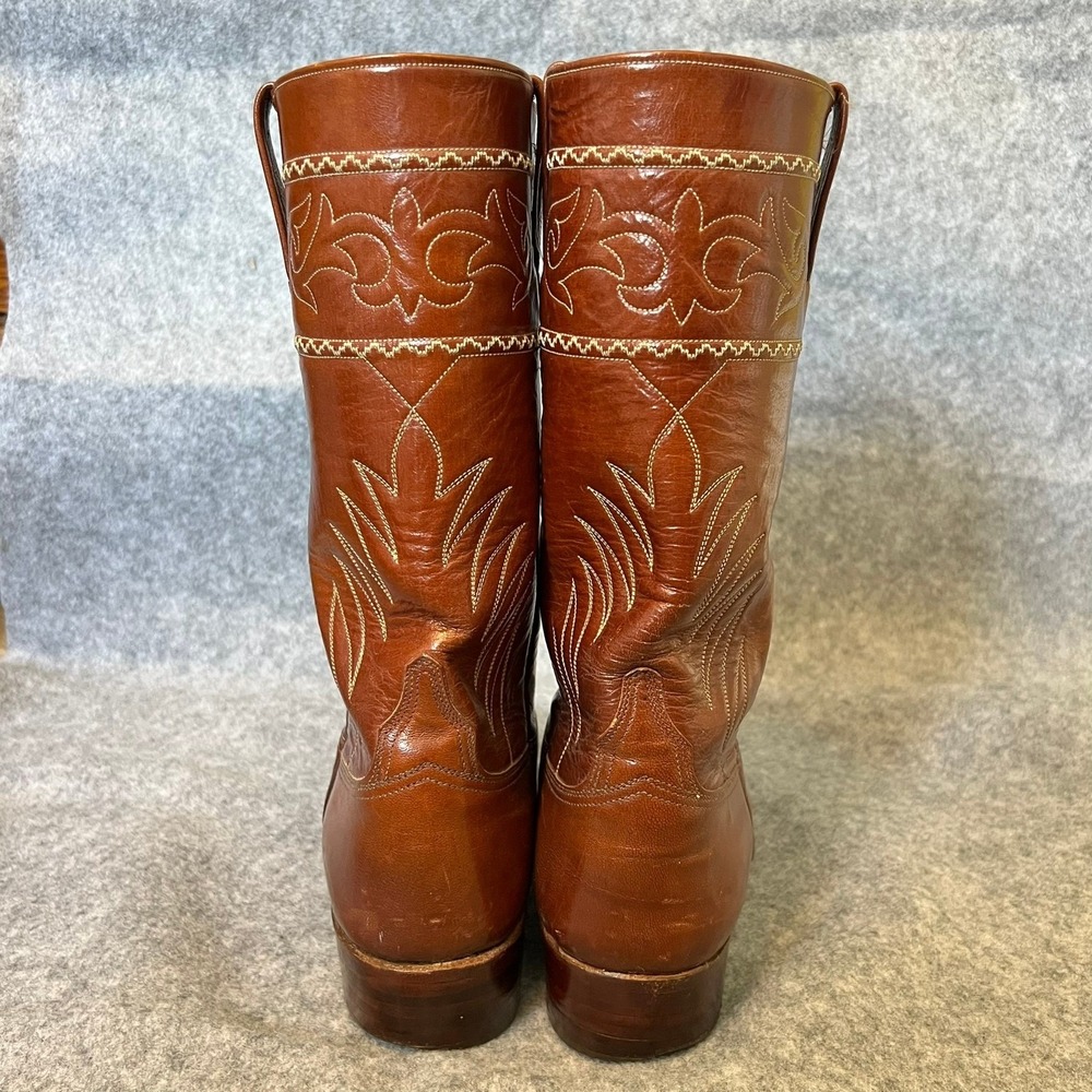 Vtg Lucchese San Antonio Cowboy Boots Mens 10D Shrunken Shoulder Leather Brown - Picture 5 of 16